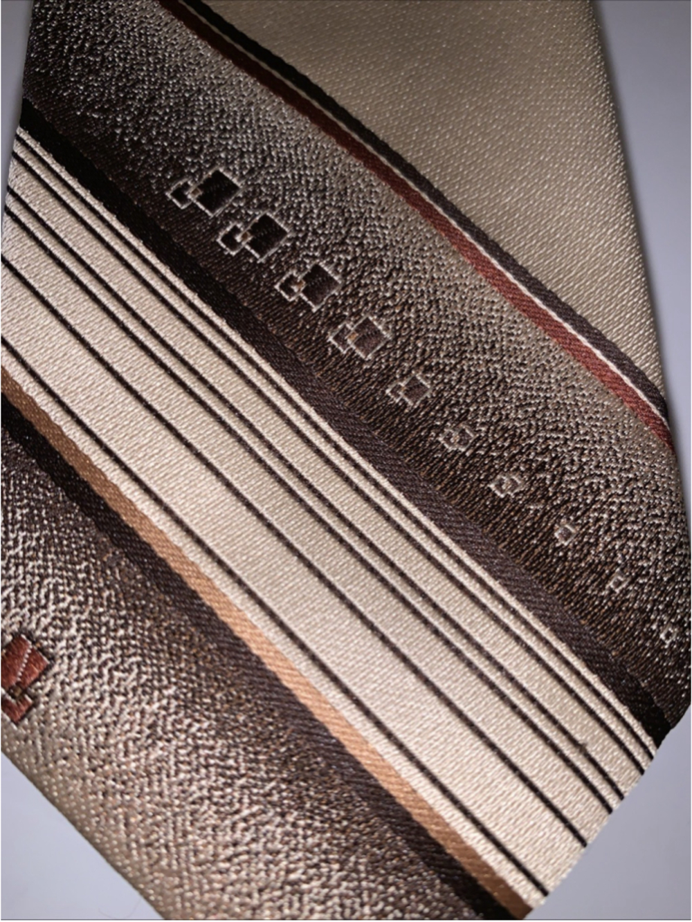 Philippe Longet Paris New York Brown Beige Tan Striped Neck Tie Vintage 3” 53” - Picture 2 of 11